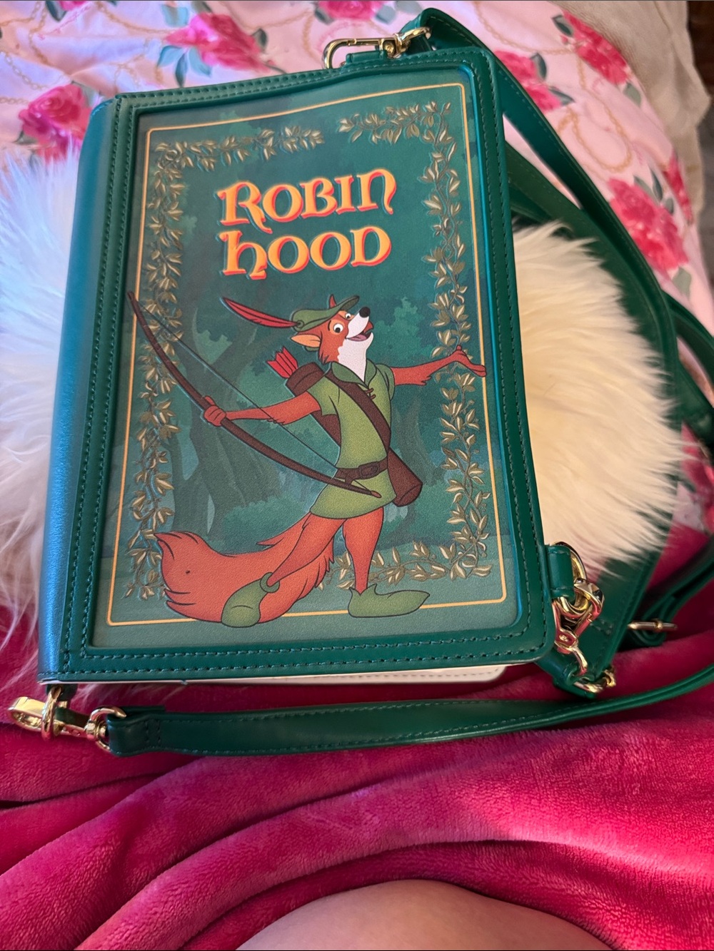 Loungefly Green Robin Hood Storybook Crossbody with Gold Accents - Picture 4 of 4